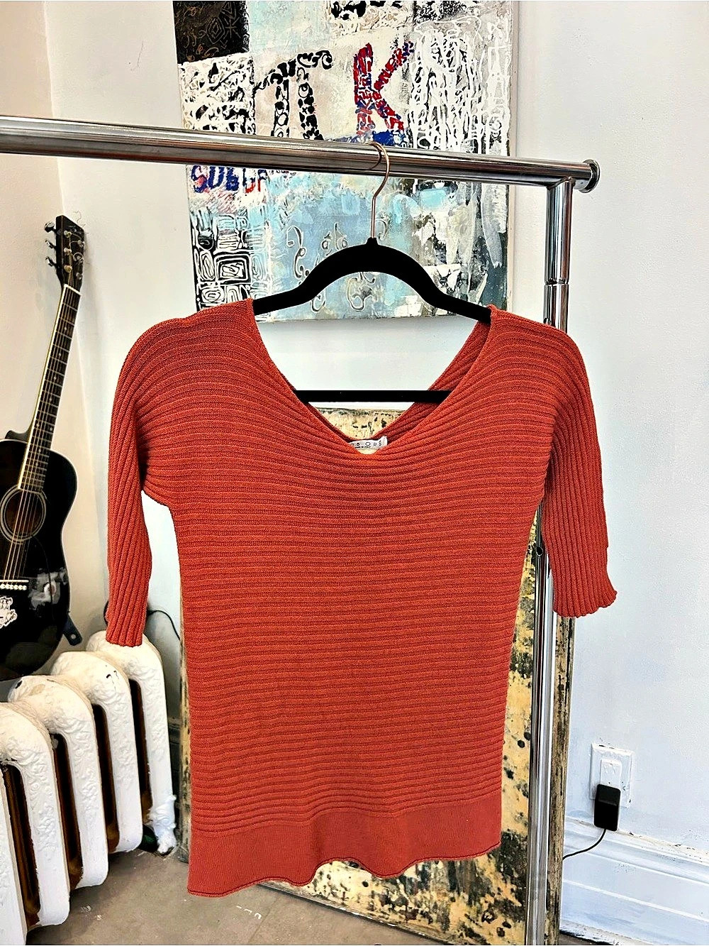 Bob Ore Ribbed Scoop Neck Sweater in Orange